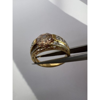 925 Sterling Silver Citrine CZ Ring Size 6.5