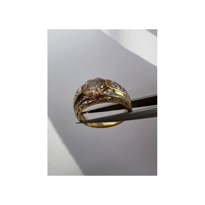 925 Sterling Silver Citrine CZ Ring Size 6.5