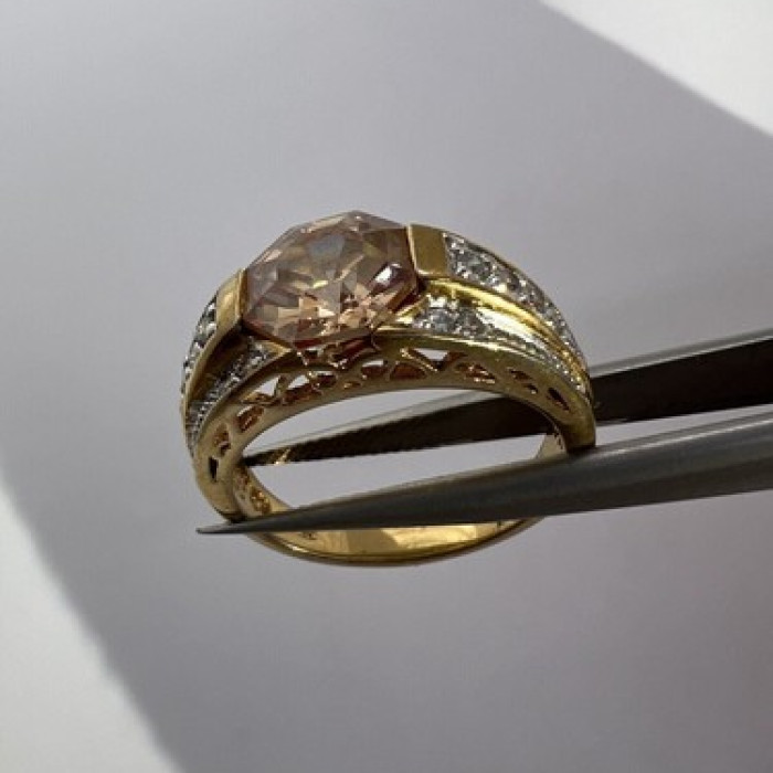 925 Sterling Silver Gold Plated Citrine & CZ Ring Size 6.5