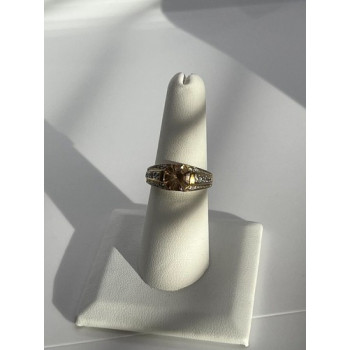 925 Sterling Silver Citrine CZ Ring Size 6.5