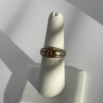 925 Sterling Silver Gold Plated Citrine & CZ Ring Size 6.5