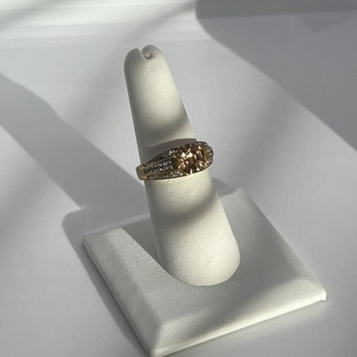 925 Sterling Silver Gold Plated Citrine & CZ Ring Size 6.5