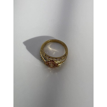 925 Sterling Silver Citrine CZ Ring Size 6.5