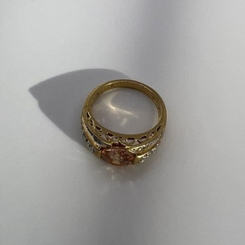 925 Sterling Silver Gold Plated Citrine & CZ Ring Size 6.5
