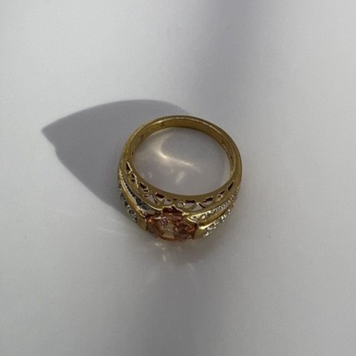 925 Sterling Silver Gold Plated Citrine & CZ Ring Size 6.5