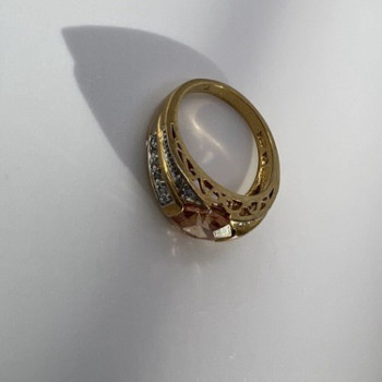 925 Sterling Silver Gold Plated Citrine & CZ Ring Size 6.5