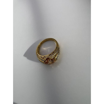 925 Sterling Silver Citrine CZ Ring Size 6.5