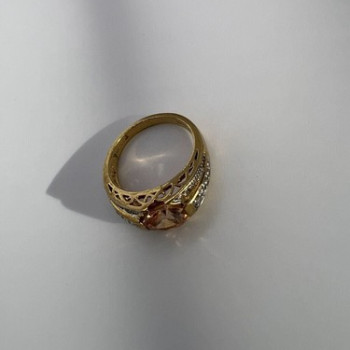 925 Sterling Silver Gold Plated Citrine & CZ Ring Size 6.5