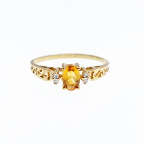 14K Yellow Gold Citrine & Diamonds Ring Size 8