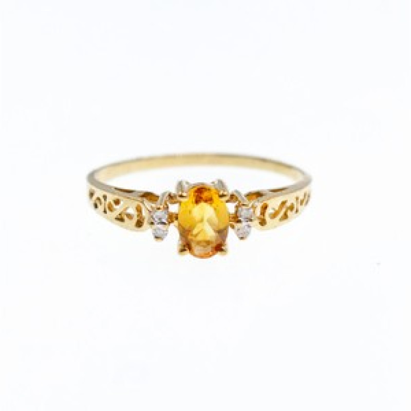 14K Yellow Gold Citrine & Diamonds Ring Size 8