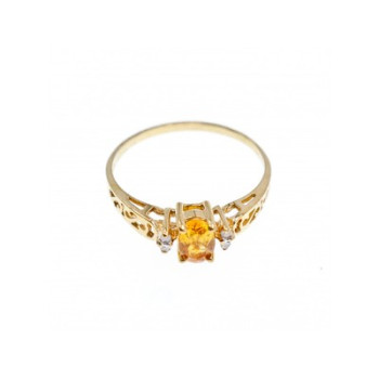 14K YELLOW GOLD CITRINE & DIAMONDS RING SIZE 8