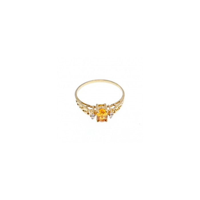 14K YELLOW GOLD CITRINE & DIAMONDS RING SIZE 8