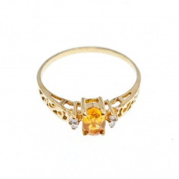 14K Yellow Gold Citrine & Diamonds Ring Size 8