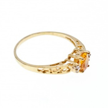 14K Yellow Gold Citrine & Diamonds Ring Size 8