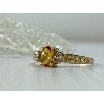 14K YELLOW GOLD CITRINE & DIAMONDS RING SIZE 8