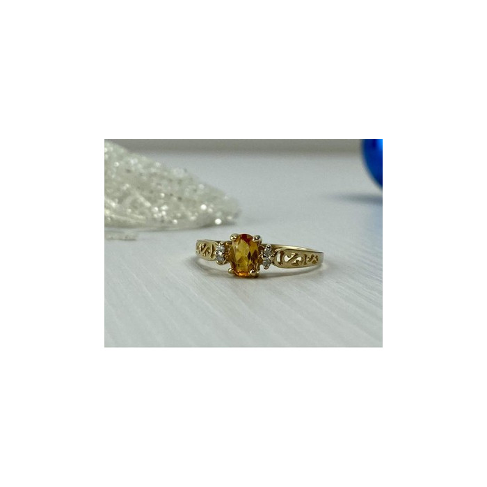14K YELLOW GOLD CITRINE & DIAMONDS RING SIZE 8