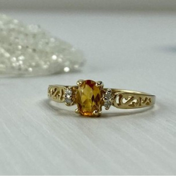 14K Yellow Gold Citrine & Diamonds Ring Size 8