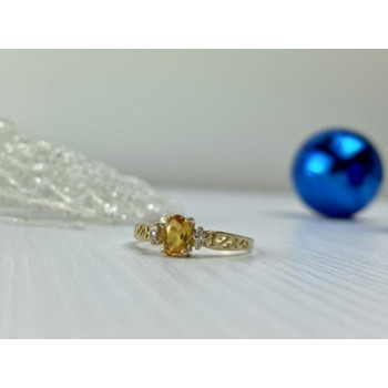14K YELLOW GOLD CITRINE & DIAMONDS RING SIZE 8