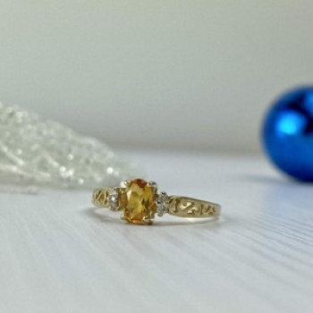 14K Yellow Gold Citrine & Diamonds Ring Size 8