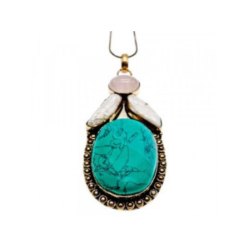 925 Sterling Silver Turquoise, Rose Quartz and Baroque Pearl Chain with Pendant