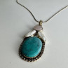 925 Sterling Silver Turquoise, Rose Quartz and Baroque Pearl Chain with Pendant