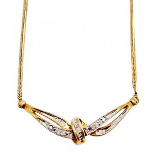 925 Sterling Silver Gold Plated White Spinel Necklace 17.7 in