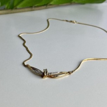 925 Sterling Silver Gold Plated White Spinel Necklace 17.7 in