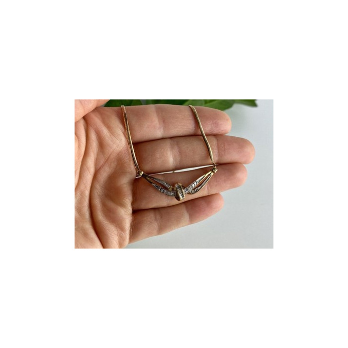 925 Sterling Silver Gold Plated White Spinel Necklace 17.7 in