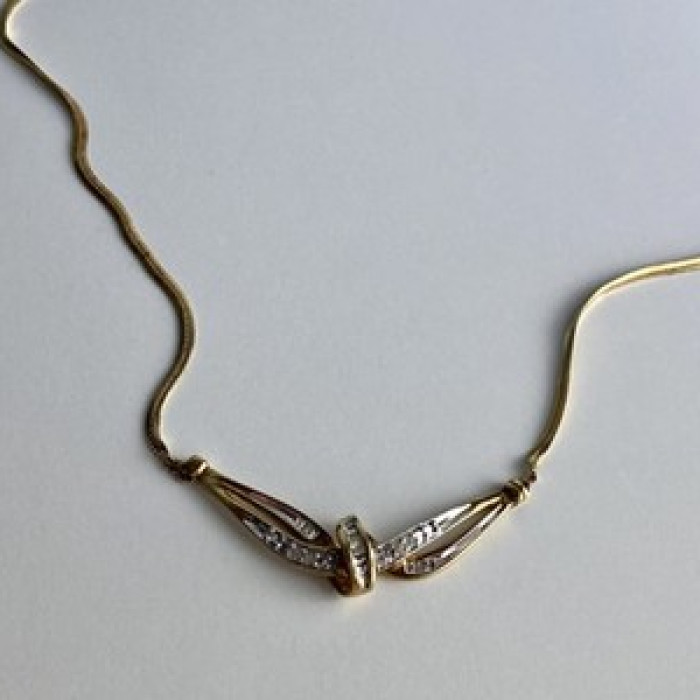 925 Sterling Silver Gold Plated White Spinel Necklace 17.7 in