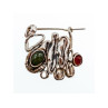 Vintage 925 Sterling  Silver Green  Jade & Red Carnelian Brooch