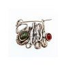 Vintage 925 Sterling  Silver Green  Jade & Red Carnelian Brooch