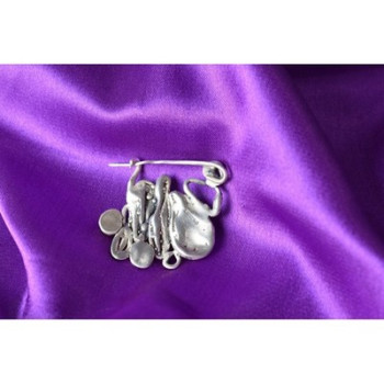 Vintage 925 Sterling  Silver Green  Jade & Red Carnelian Brooch