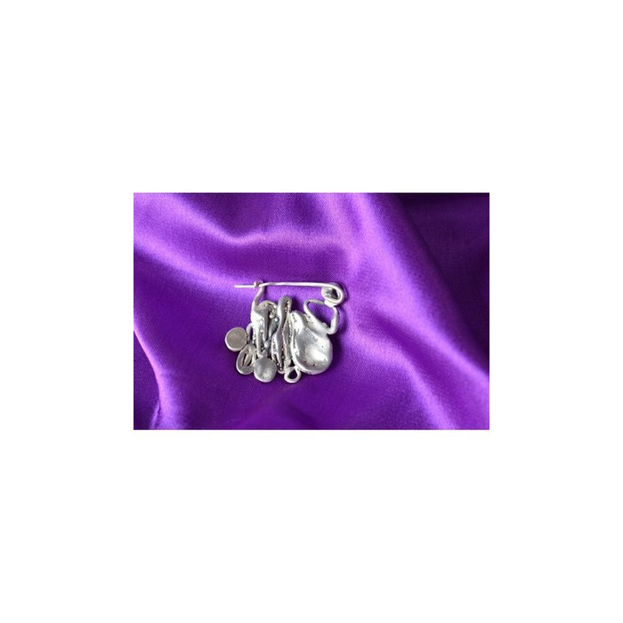 Vintage 925 Sterling  Silver Green  Jade & Red Carnelian Brooch