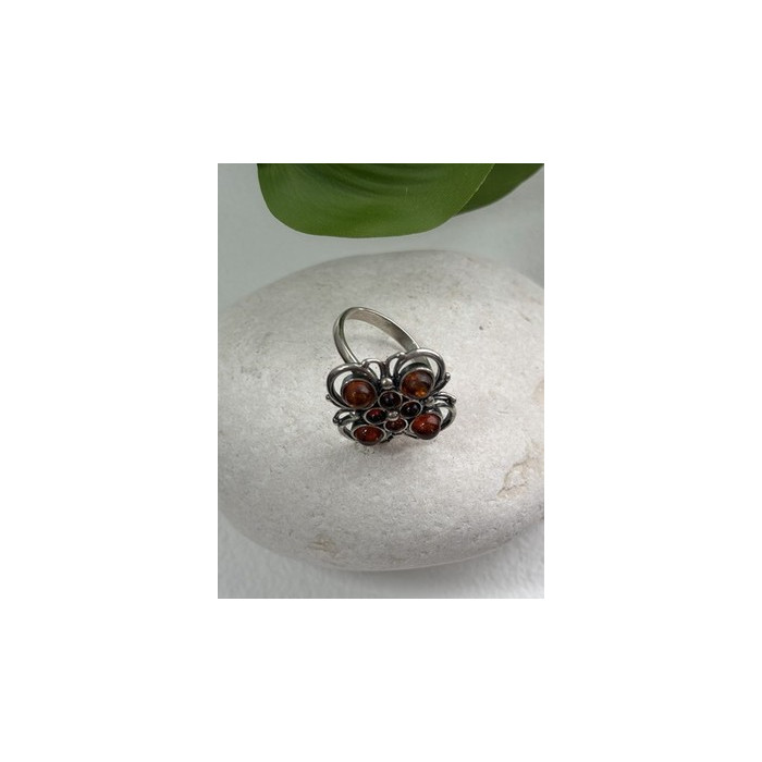 925 Sterling Silver Amber Flower Ring Size 9.5