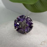 925 Sterling Silver Amethyst & Marcasite Flower Ring Size 7.5