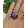 925 Sterling Silver Amethyst & Marcasite Flower Ring Size 7.5