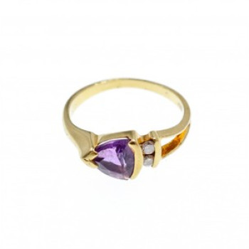 14K Yellow Gold Tourmaline & Diamonds Ring Size 3