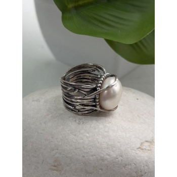 Vintage 925 Sterling Silver Pearl Ring Size 4