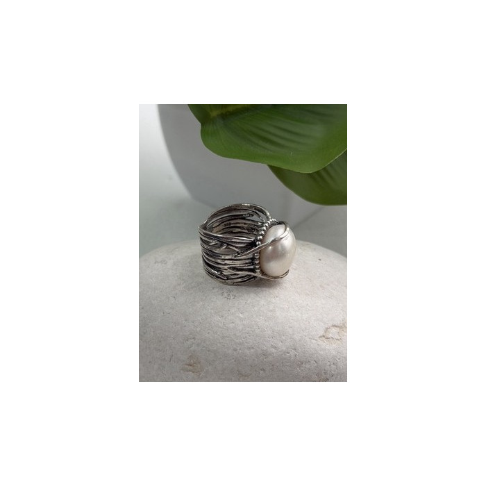 Vintage 925 Sterling Silver Pearl Ring Size 4