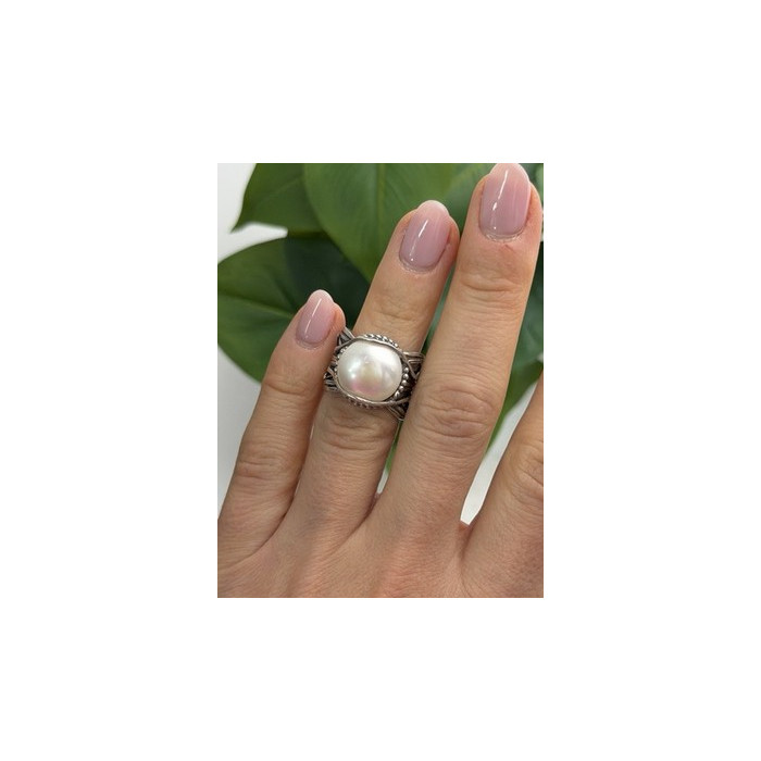 Vintage 925 Sterling Silver Pearl Ring Size 4
