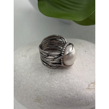 Vintage 925 Sterling Silver Pearl Ring Size 4