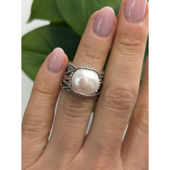 Vintage 925 Sterling Silver Pearl Ring Size 4