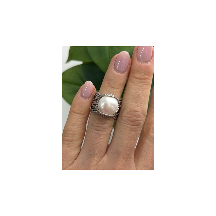Vintage 925 Sterling Silver Pearl Ring Size 4