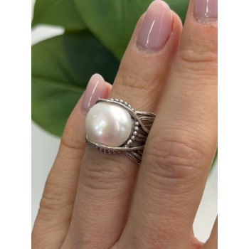 Vintage 925 Sterling Silver Pearl Ring Size 4