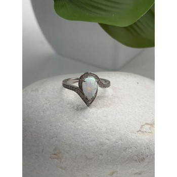 925 Sterling Silver Opal & Beryl Ring Size 6