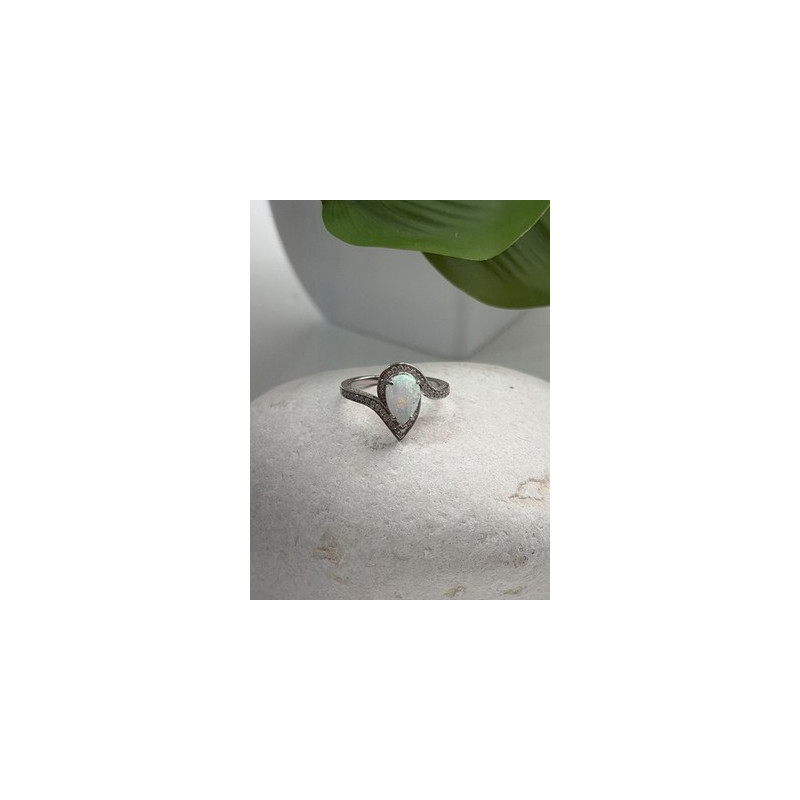 925 Sterling Silver Opal & Beryl Ring Size 6