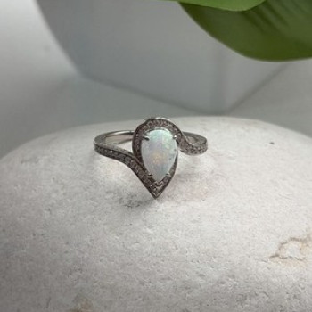 925 Sterling Silver Opal & Beryl Ring Size 6