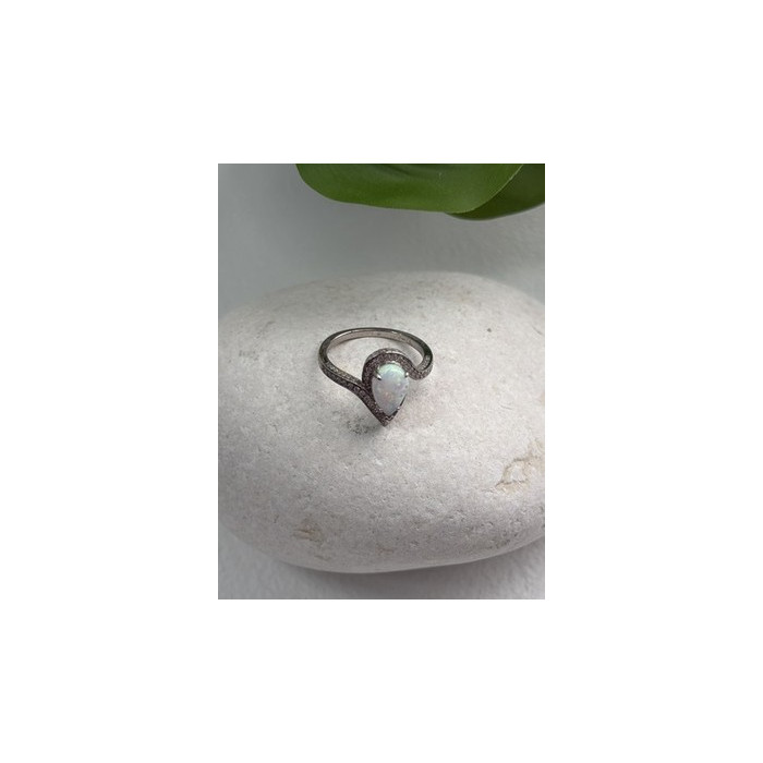 925 Sterling Silver Opal & Beryl Ring Size 6