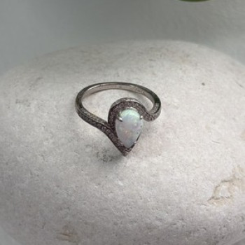 925 Sterling Silver Opal & Beryl Ring Size 6