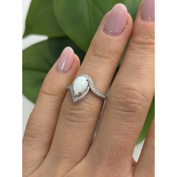 925 Sterling Silver Opal & Beryl Ring Size 6